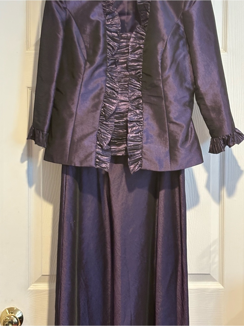 Cachet Purple Satin Maxi Skirt Set with Ruffle Detail